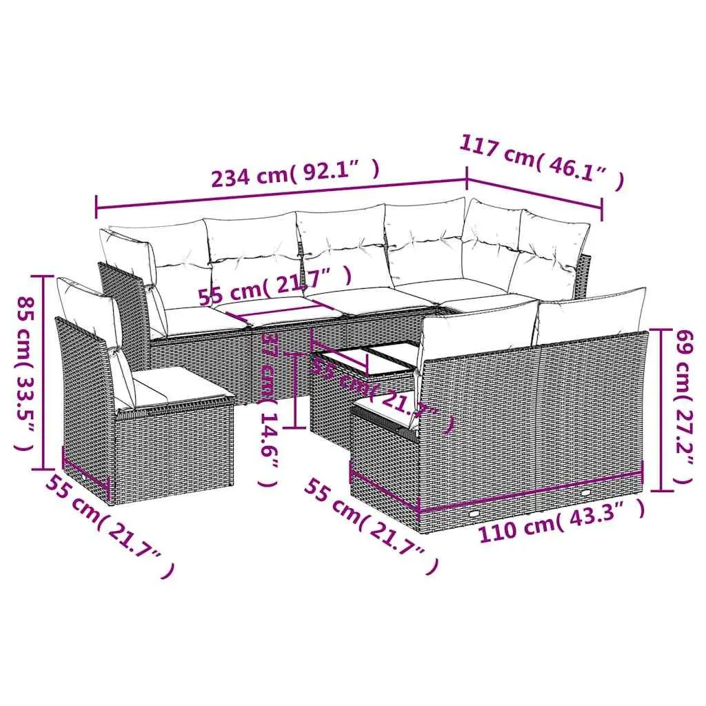 Garden Sofa Set 9 Piece Outdoor Furniture Patio Lounger with Cushions Black