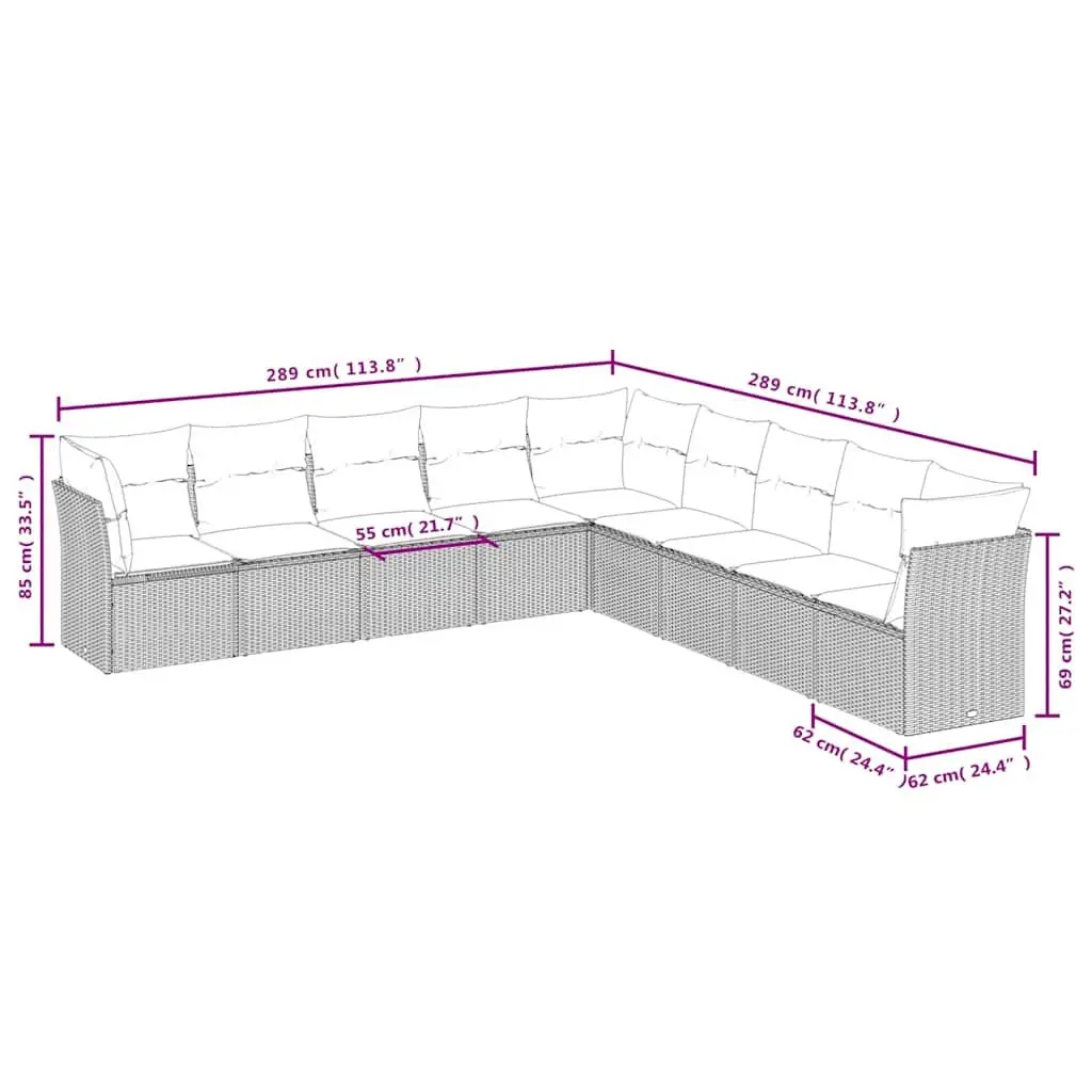 Garden Sofa Set 9 Piece Outdoor Furniture Patio Lounge Black Modular with