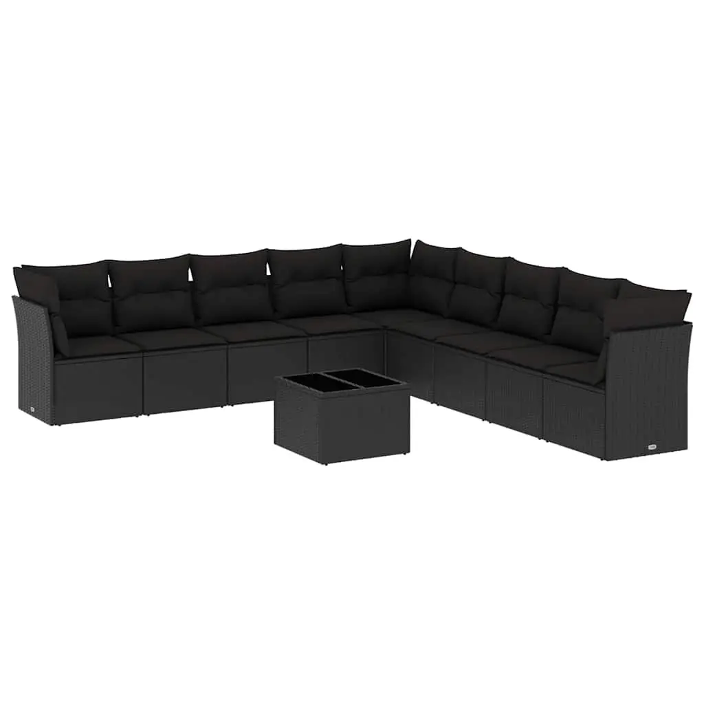 Outdoor Garden Sofa Set 10 Piece Black Poly Rattan Modular Furniture Patio