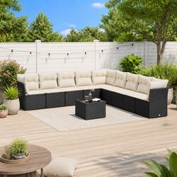 Garden Sofa Set 10 Piece Outdoor Furniture Black Poly Rattan Cushions Patio
