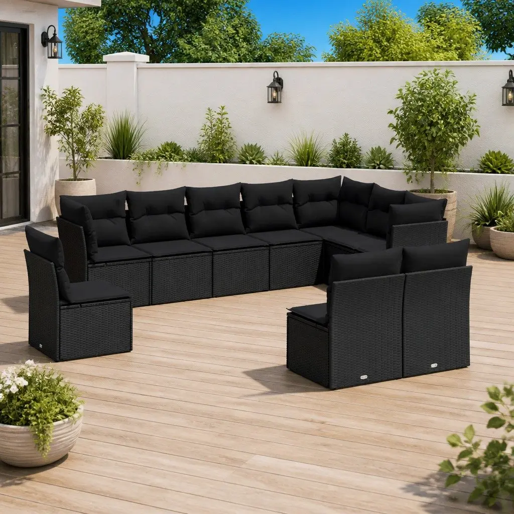 Garden Sofa Set 10 Piece Outdoor Furniture Patio Seating Black with Cushions