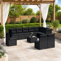 Friendly 11-Piece Modular Black Rattan Garden Sofa Set