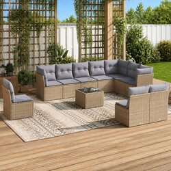 Outdoor Garden Sofa Set 11 Piece Patio Furniture with Cushions Beige Rattan