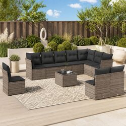 Garden Sofa Set 11 Piece Outdoor Furniture Patio Rattan Seating Grey Cushions