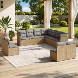 Garden Sofa Set 11 Piece Outdoor Furniture Patio Lounge with Cushions Beige
