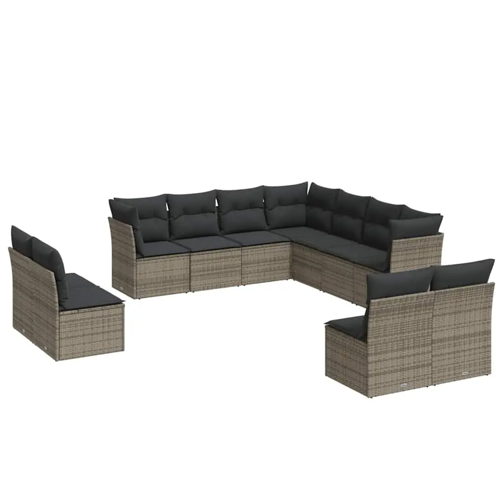 Garden Sofa Set Modular Grey PE Rattan 11 Piece Outdoor Furniture with Cushions