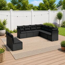 Garden Sofa Set 9 Piece Outdoor Furniture Patio Lounge Modular Black Rattan