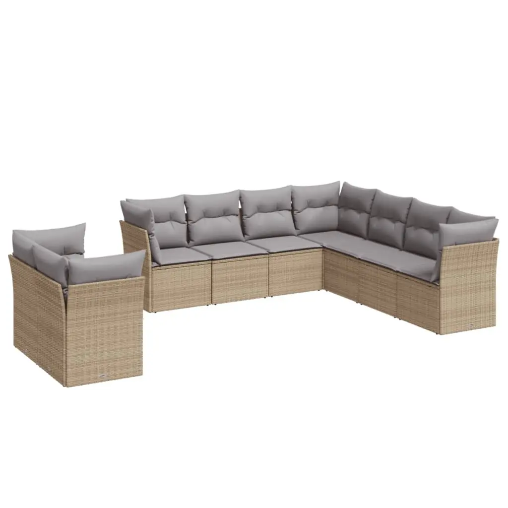 Garden Sofa Set 9 Piece Outdoor Furniture Beige Cushions Patio Conversation