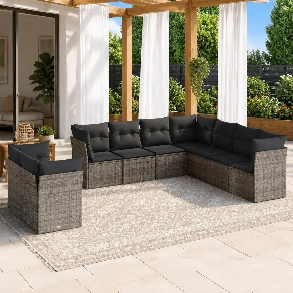 Garden Sofa Set 9 Piece Outdoor Furniture Patio Sectional Grey with Cushions