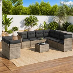 Friendly 10-Piece Grey Garden Sofa Set with Cushions
