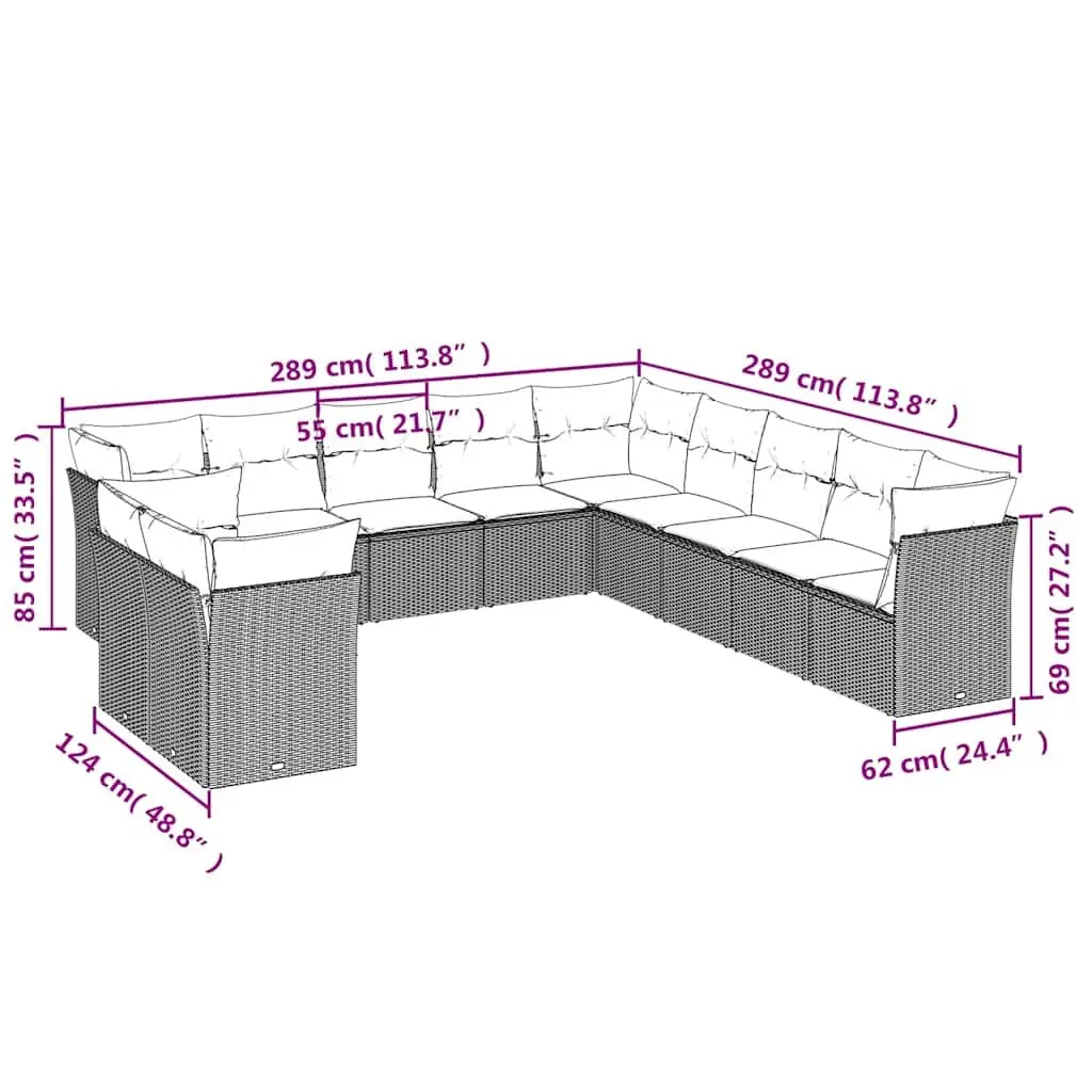 Outdoor Garden Sofa Set 11 Piece Patio Furniture Black Rattan Modular Seating