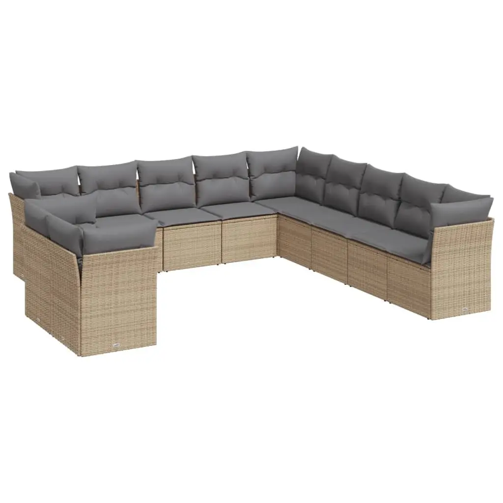 Garden Sofa Set 11 Piece Outdoor Furniture Patio Beige Cushions Modular Rattan