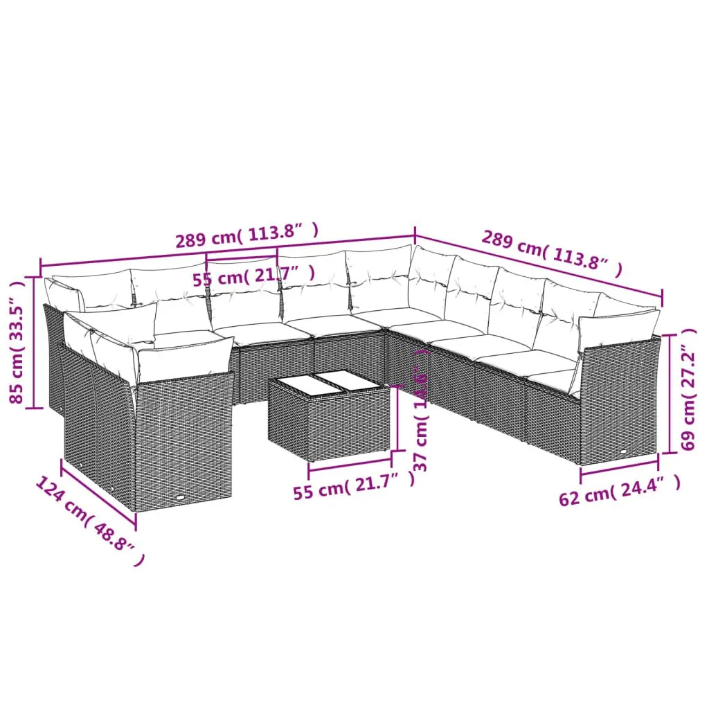 Garden Sofa Set 12 Piece Outdoor Furniture Black Poly Rattan Cushions Patio