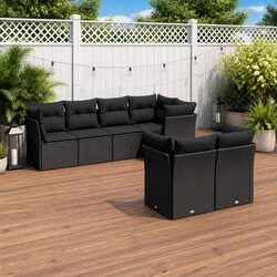 7 Piece Garden Sofa Set Black Outdoor Furniture Patio Conversation Cushions