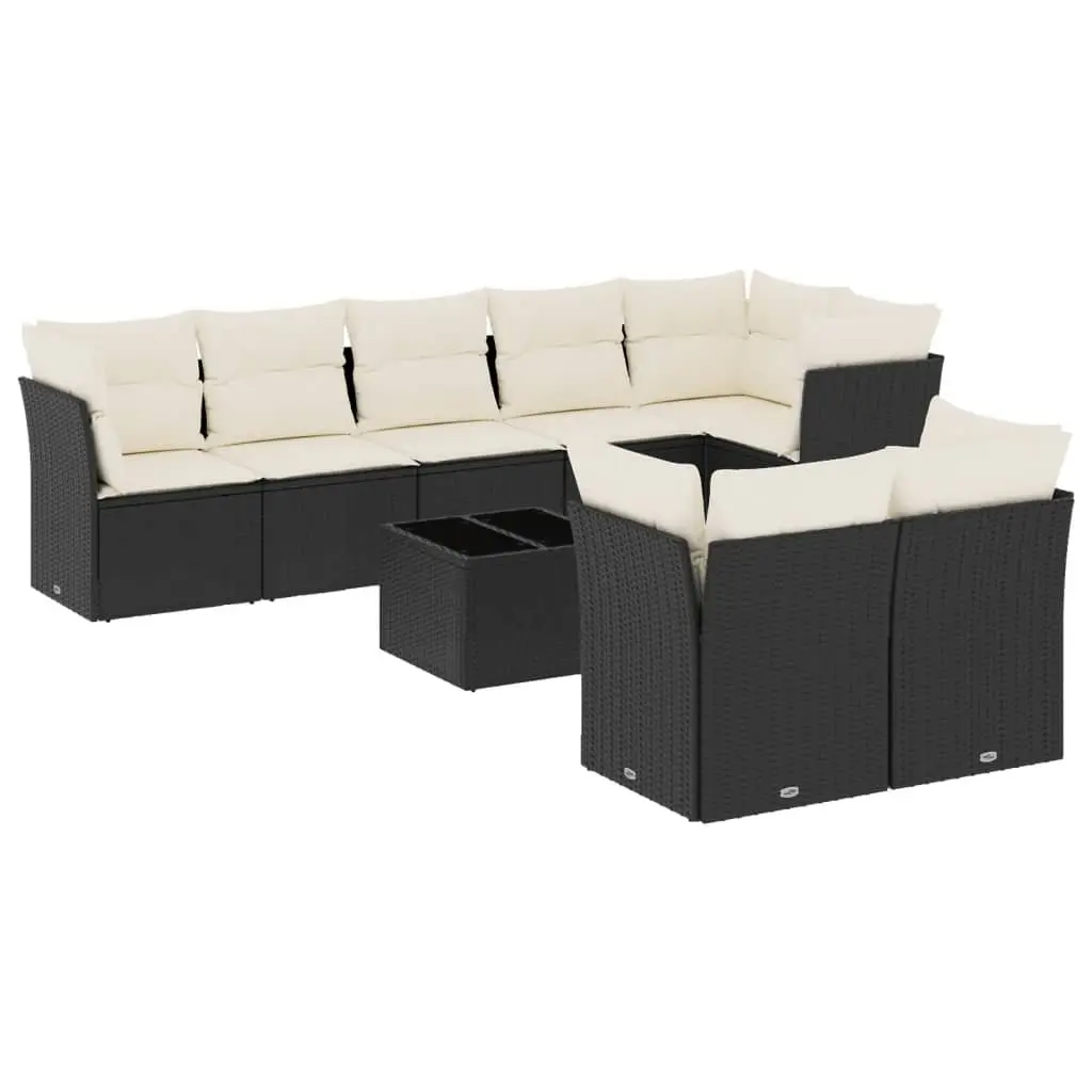 Black 9-Piece Garden Sofa Set with Cushions