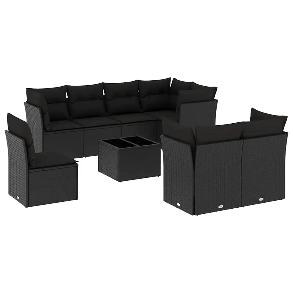 9 Piece Outdoor Sofa Set Modular Black PE Rattan with Cushions