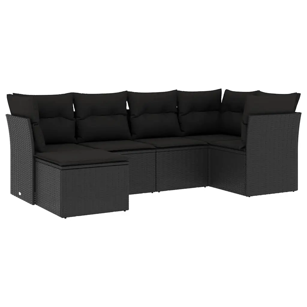 Garden Sofa Set 6 Piece Outdoor Furniture with Cushions Black Poly Rattan
