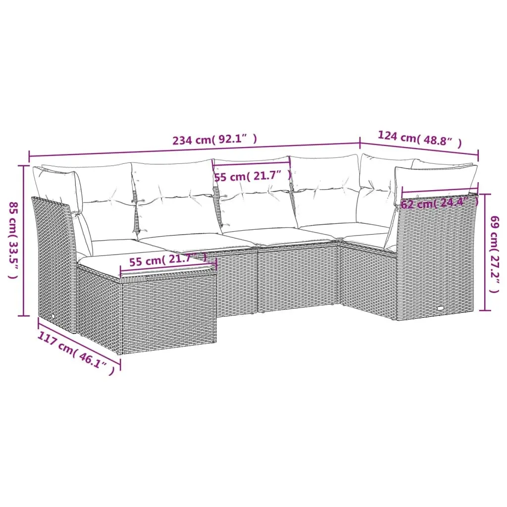 Garden Sofa Set Modular 6 Piece Outdoor Furniture Grey Cushions