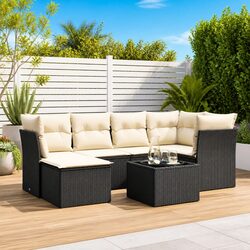 Garden Sofa Set 7 Piece Black Poly Rattan Outdoor Furniture with Cushions Patio