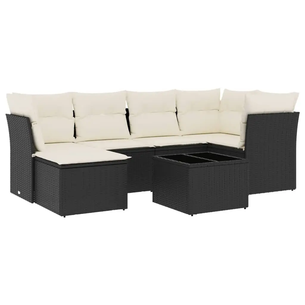 Garden Sofa Set 7 Piece Black Poly Rattan Outdoor Furniture with Cushions