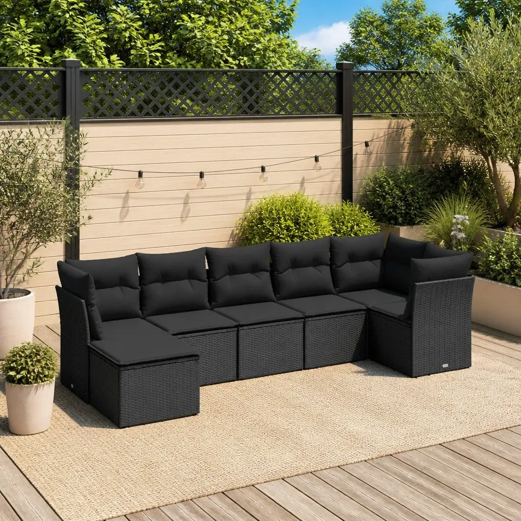 Garden Sofa Set 7 Piece Outdoor Patio Furniture Black Modular Rattan Lounge