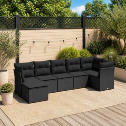 Garden Sofa Set 7 Piece Outdoor Patio Furniture Black Modular Rattan Lounge