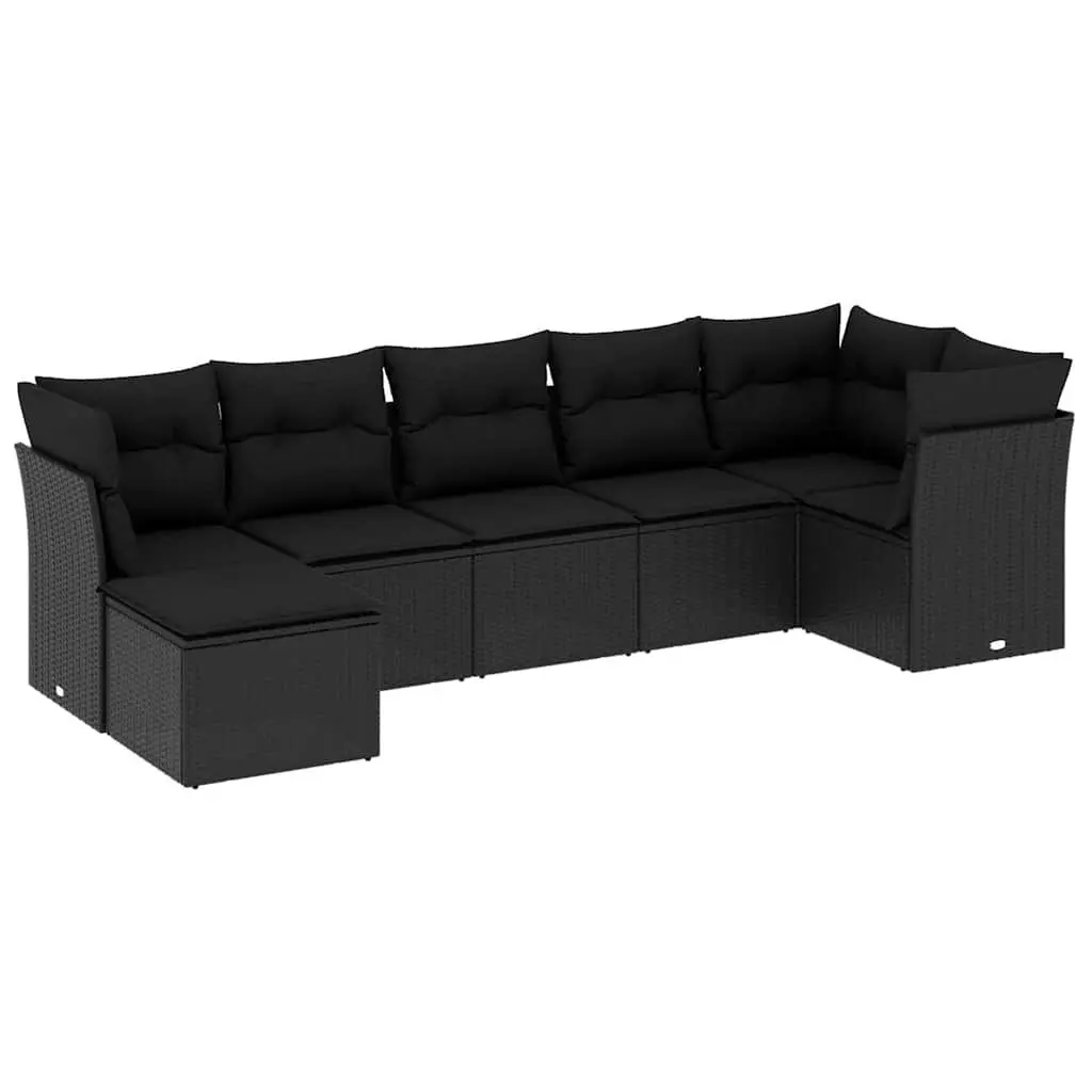 Garden Sofa Set 7 Piece Outdoor Patio Furniture Black Modular Rattan Lounge