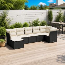 7 Piece Garden Sofa Set Outdoor Furniture Black Poly Rattan Cushions Patio