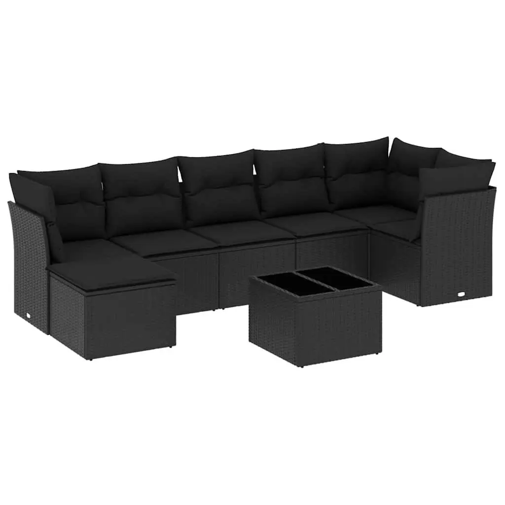Outdoor Garden Sofa Set 8 Piece Black Poly Rattan Patio Furniture with Cushions