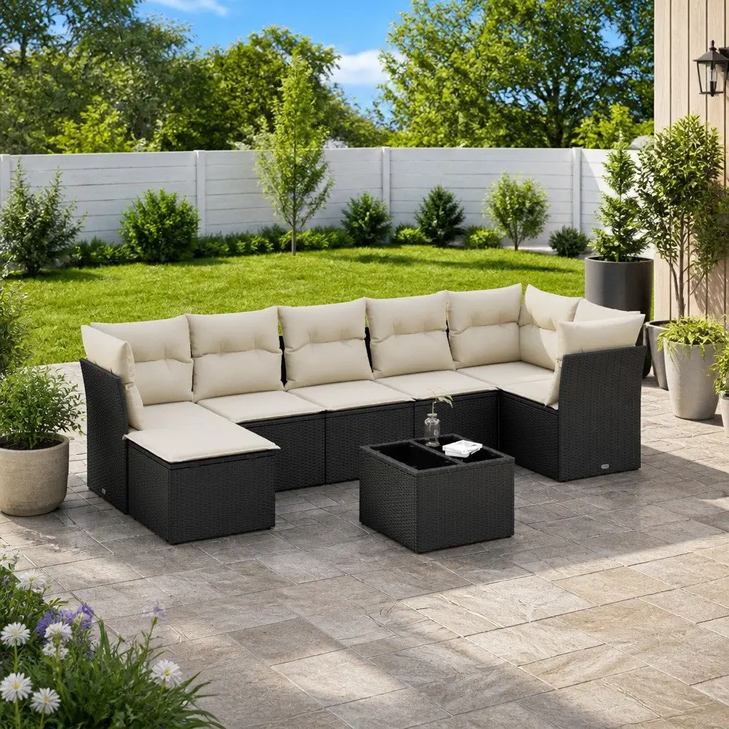 Garden Sofa Set 8 Piece Outdoor Furniture Black Poly Rattan Patio Sectional