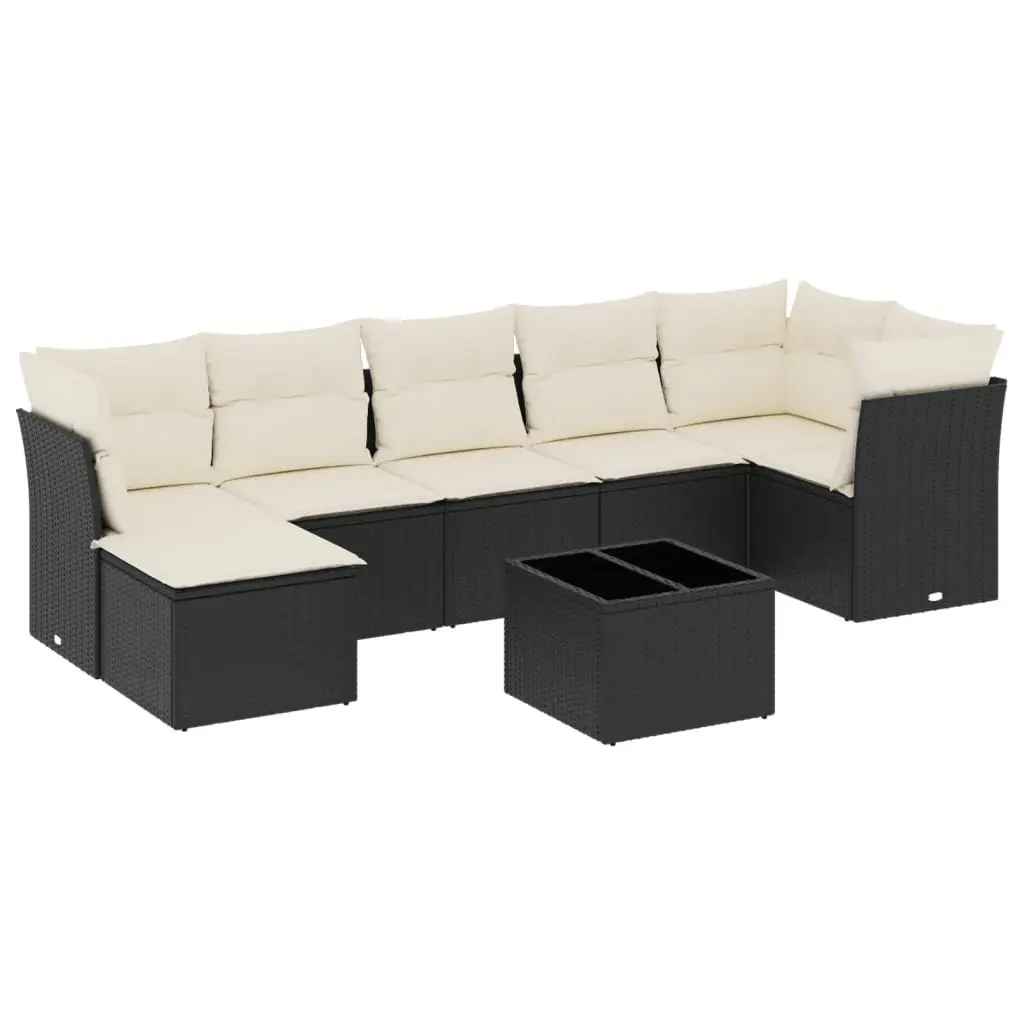 Garden Sofa Set 8 Piece Outdoor Furniture Black Poly Rattan Patio Sectional