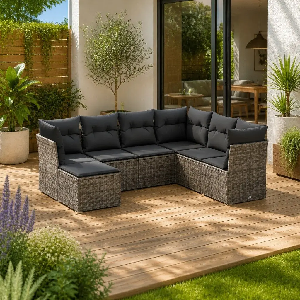 7 Piece Garden Sofa Set Grey Modular Outdoor Patio Furniture with Cushions