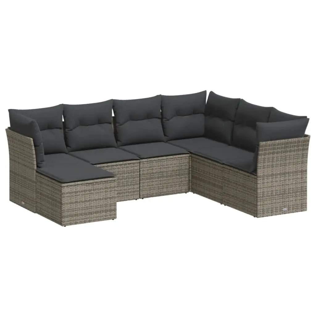 7 Piece Garden Sofa Set Grey Modular Outdoor Patio Furniture with Cushions