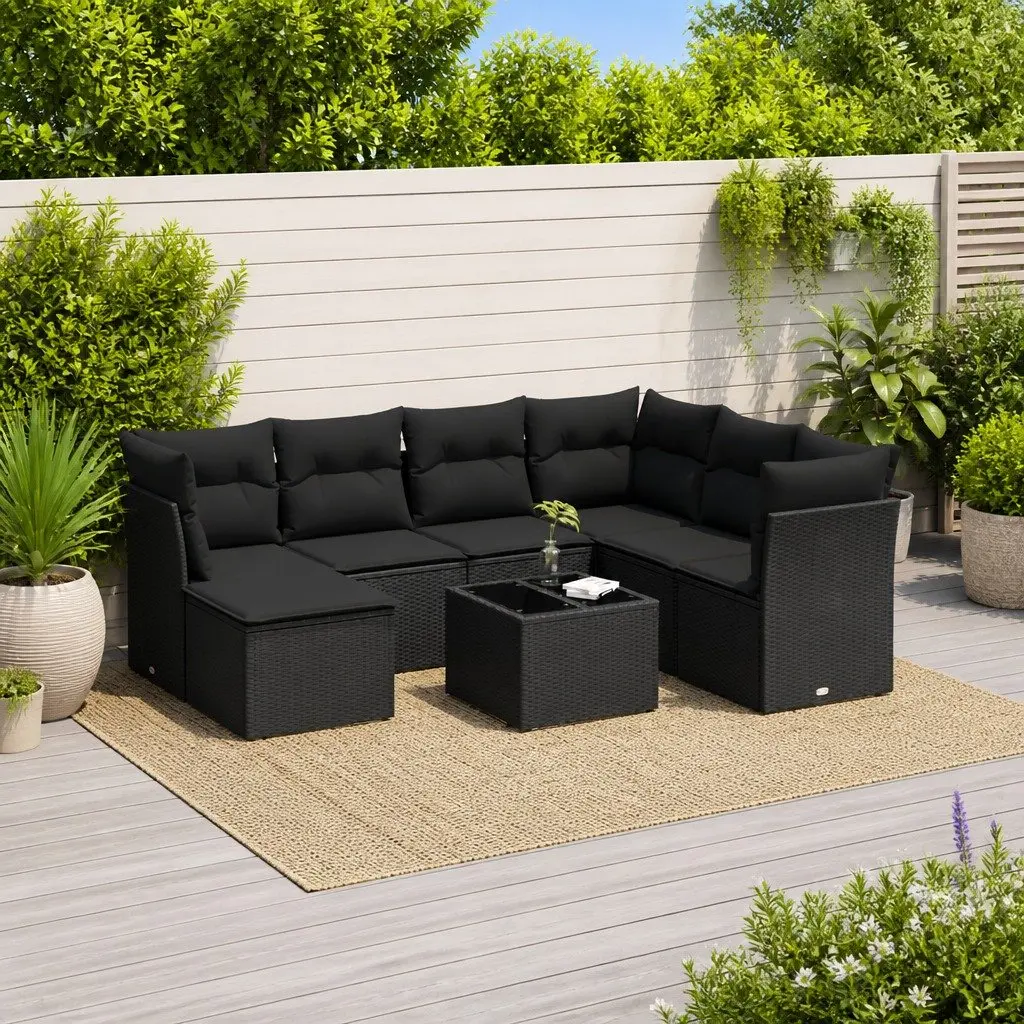 Garden Sofa Set 8 Piece Outdoor Furniture Patio Black Poly Rattan Modular