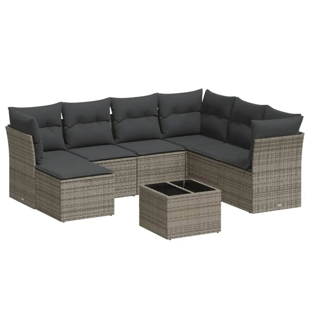 Garden Sofa Set 8 Piece Outdoor Furniture Patio Grey Poly Rattan with Cushions