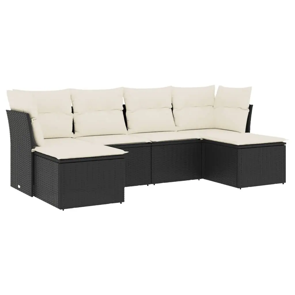 Garden Sofa Set 6 Piece Outdoor Furniture Black Poly Rattan with Cushions