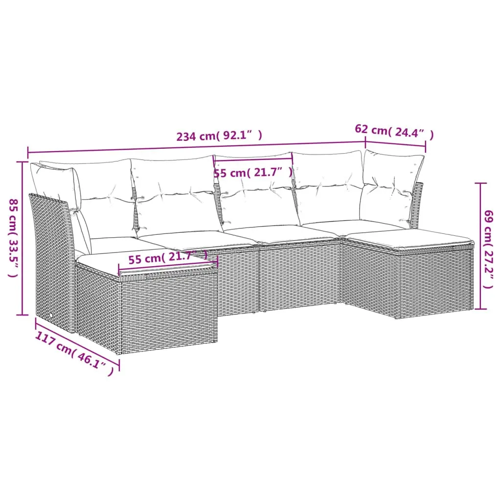 Garden Sofa Set 6 Piece Outdoor Furniture Black Poly Rattan with Cushions