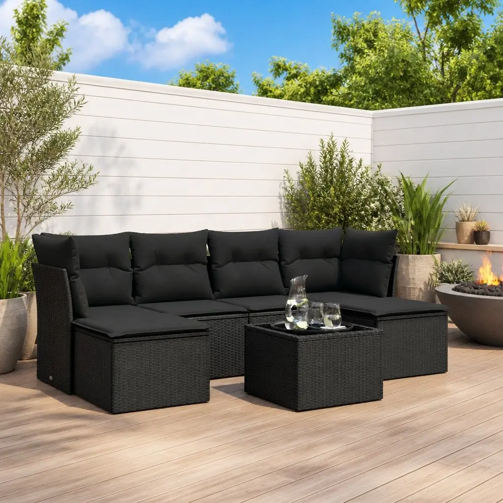 Garden Sofa Set 7 Piece Outdoor Furniture Black Poly Rattan Patio Sectional