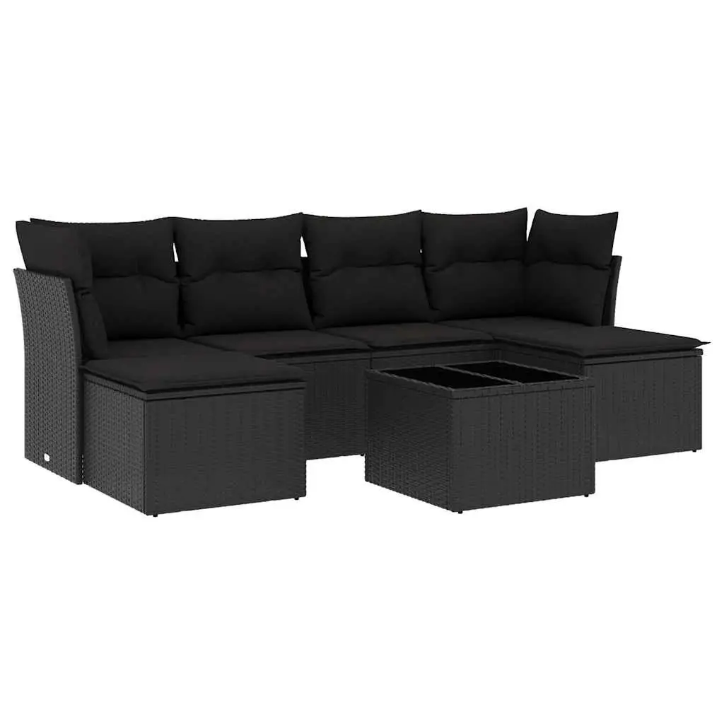 Garden Sofa Set 7 Piece Outdoor Furniture Black Poly Rattan Patio Sectional