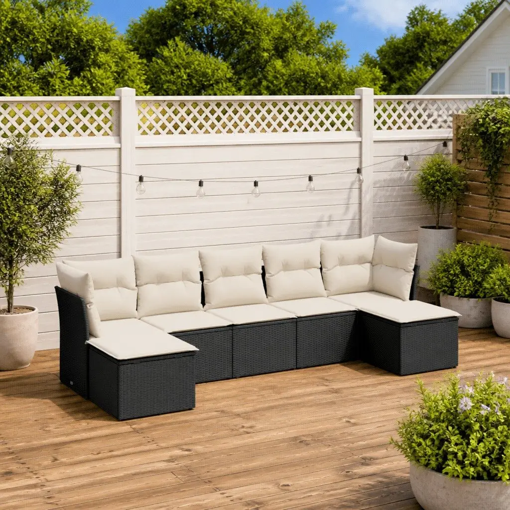7 Piece Garden Sofa Set with Cushions Black PE Rattan Outdoor Patio Furniture