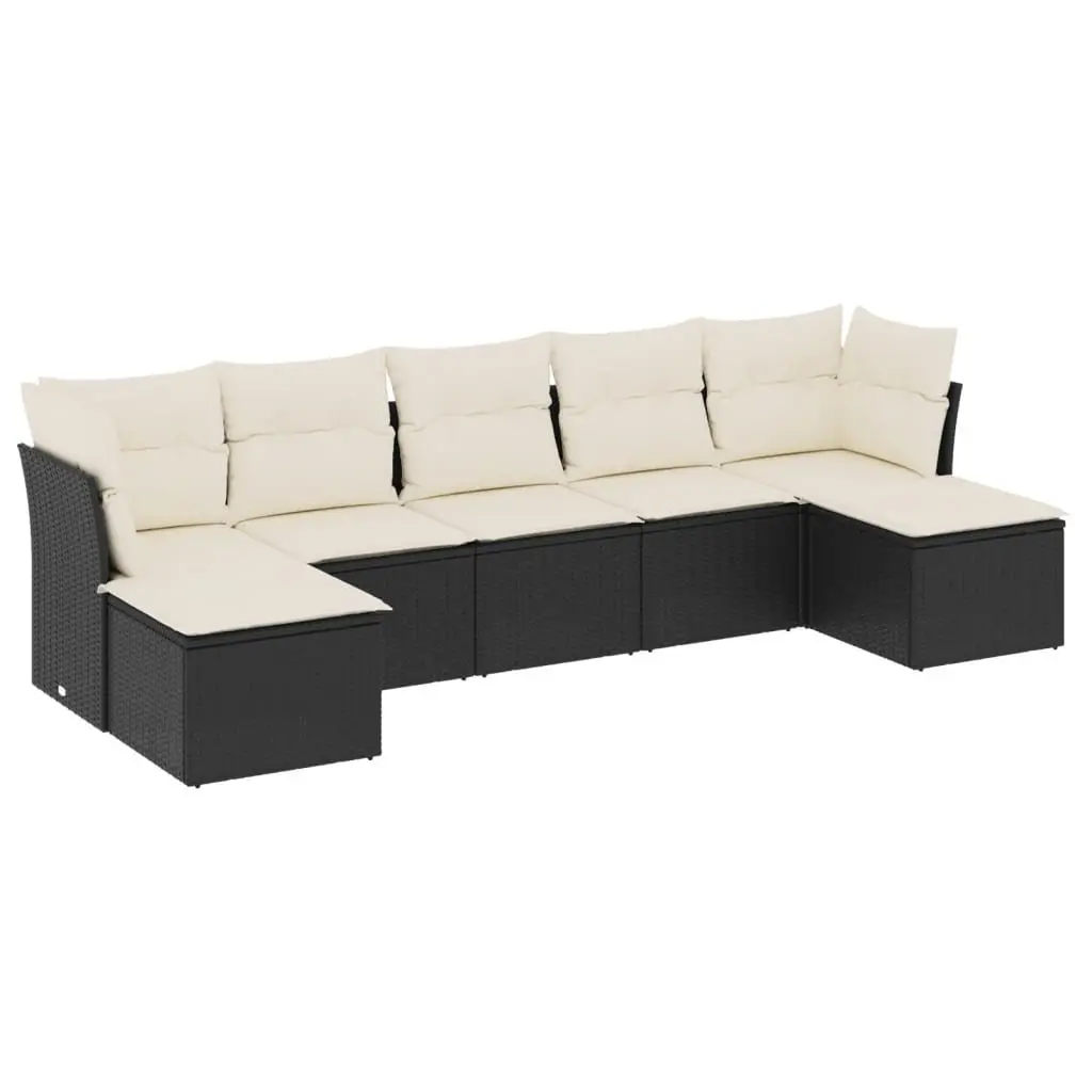 7 Piece Garden Sofa Set with Cushions Black PE Rattan Outdoor Patio Furniture