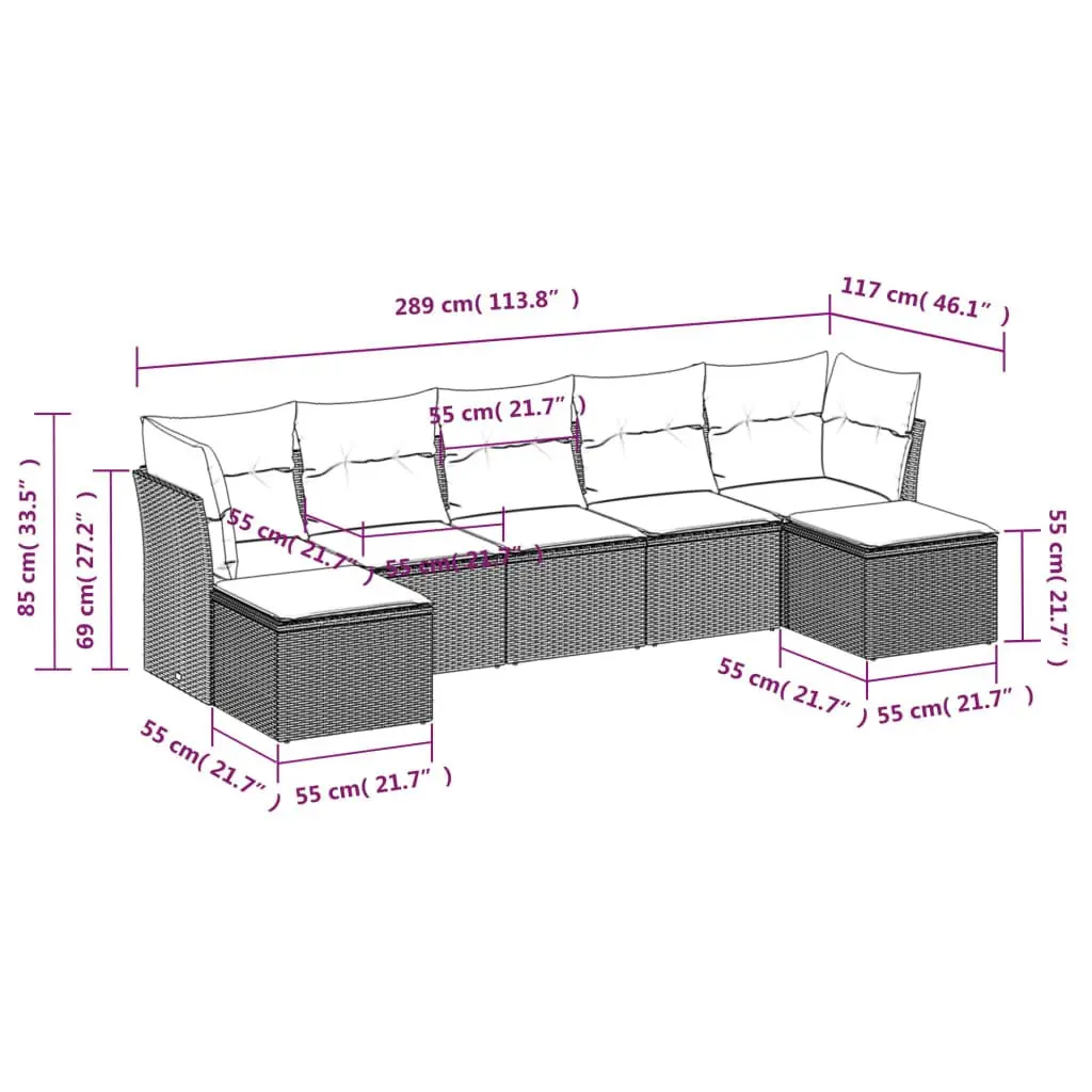 7 Piece Garden Sofa Set with Cushions Black PE Rattan Outdoor Patio Furniture