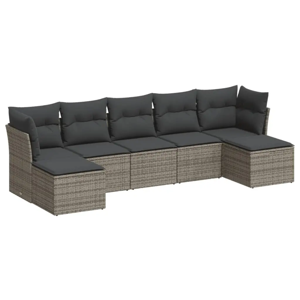 7 Piece Garden Sofa Set Outdoor Patio Furniture Cushions Grey Poly Rattan