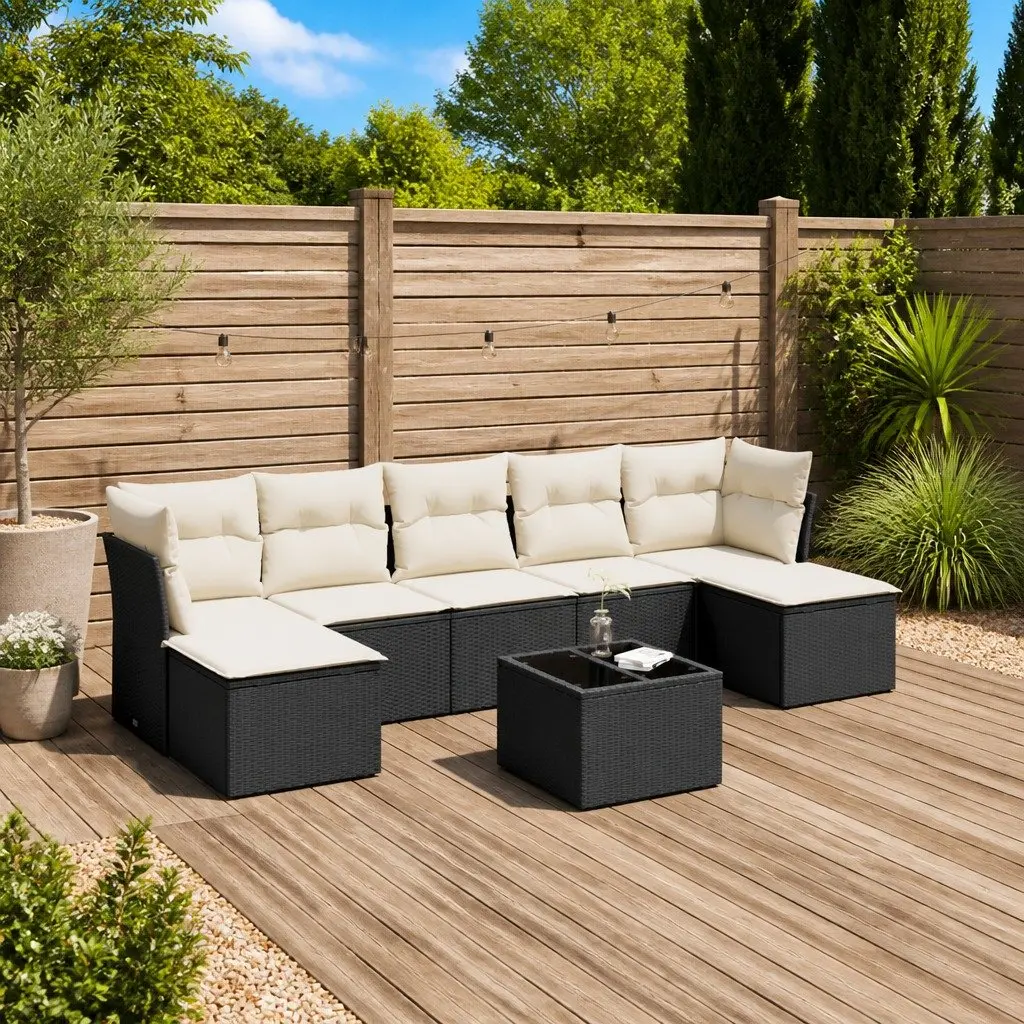 Garden Sofa Set 8 Piece Outdoor Furniture Black Poly Rattan Modular Patio Lounge