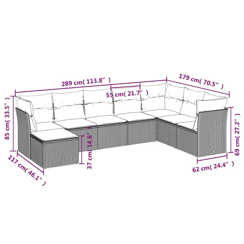 Garden Sofa Set 8 Piece Outdoor Furniture Patio Sectional Black Rattan Cushions