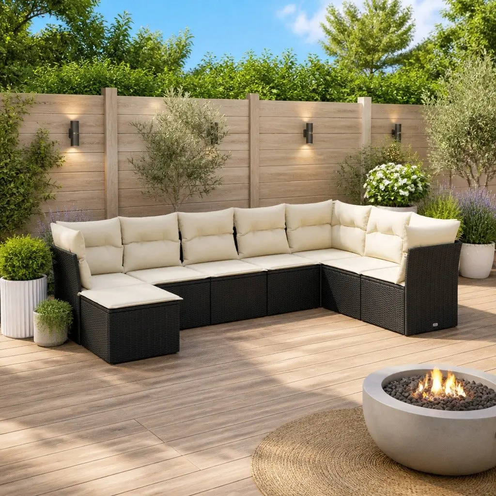 8 Piece Modular Outdoor Sofa Set Black with Cushions for Garden and Patio