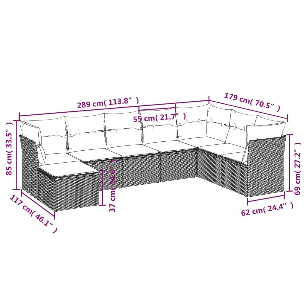 8 Piece Modular Outdoor Sofa Set Black with Cushions for Garden and Patio