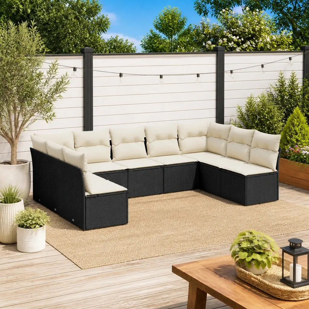 Garden Sofa Set 9 Piece Outdoor Furniture Patio Sectional with Cushions Black