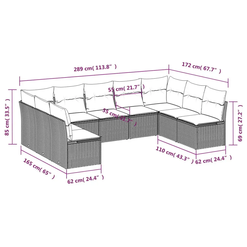 9 Piece Modular Outdoor Garden Sofa Set Weather Resistant PE Rattan Beige