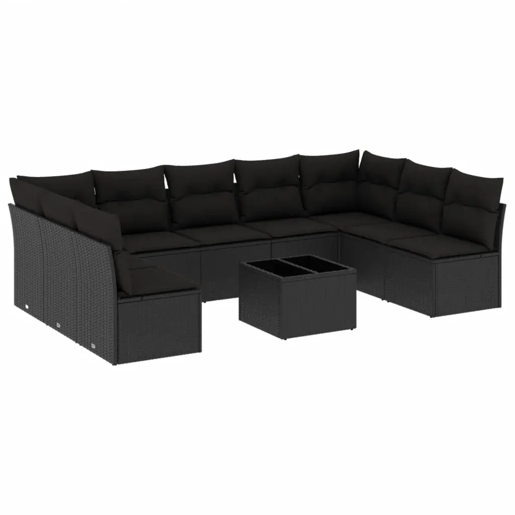 Garden Sofa Set 10 Piece Outdoor Patio Furniture Black Poly Rattan with Cushions